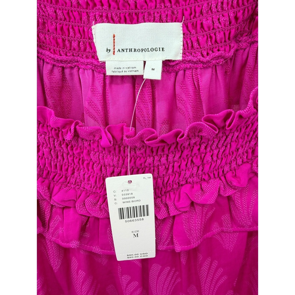 Anthropologie Pink Smocked Ruffle Off Shoulder Top Size M NEW Brunch Whimsical - Picture 3 of 6